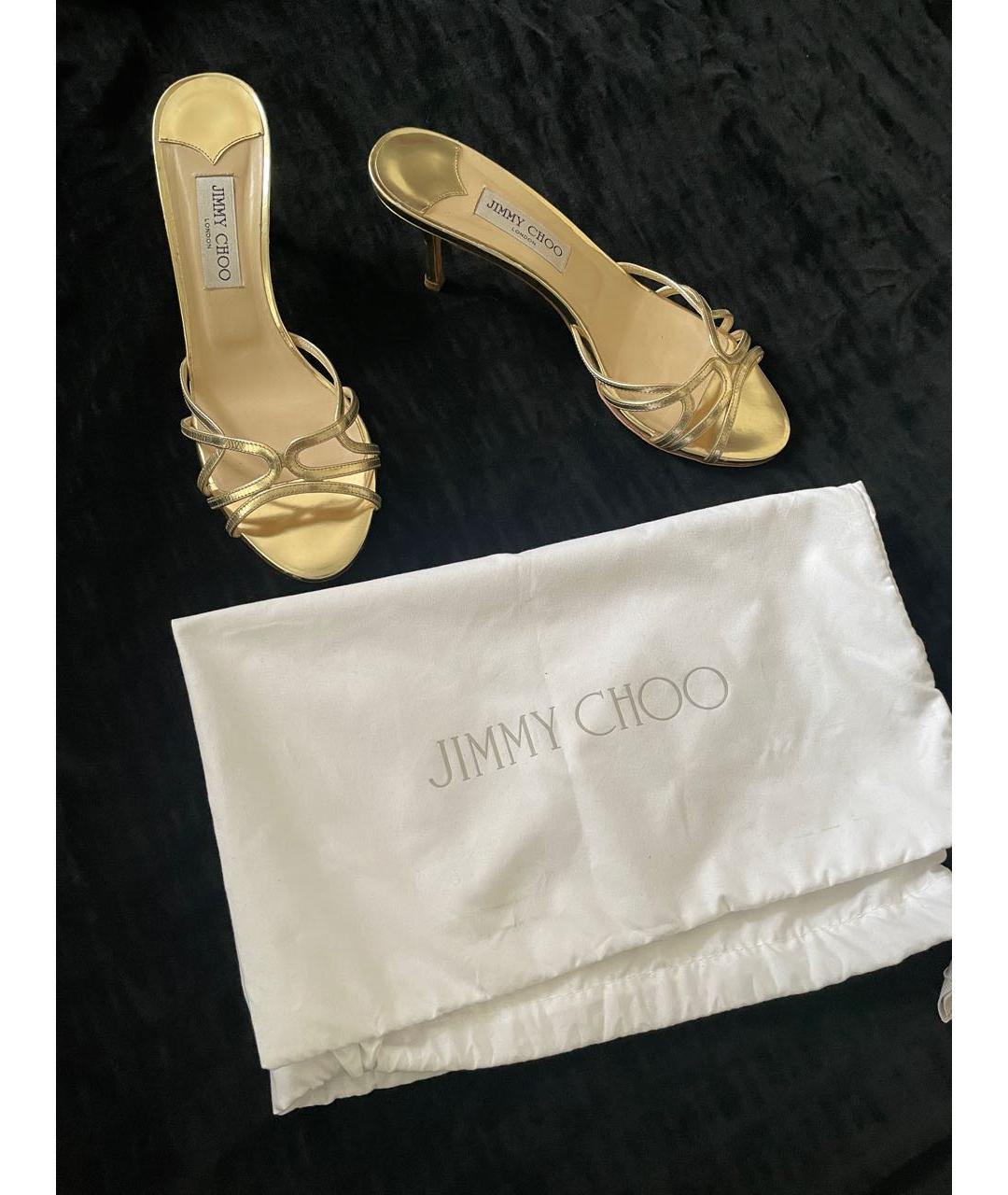 JIMMY CHOO Золотые кожаные мюли, фото 2