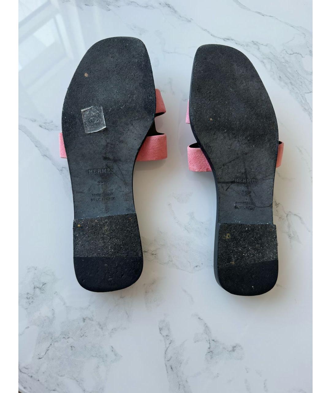 HERMES Розовые бархатные шлепанцы, фото 5