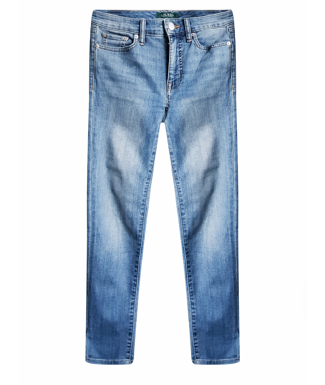 RALPH LAUREN Голубые хлопко-эластановые джинсы слим, фото 1
