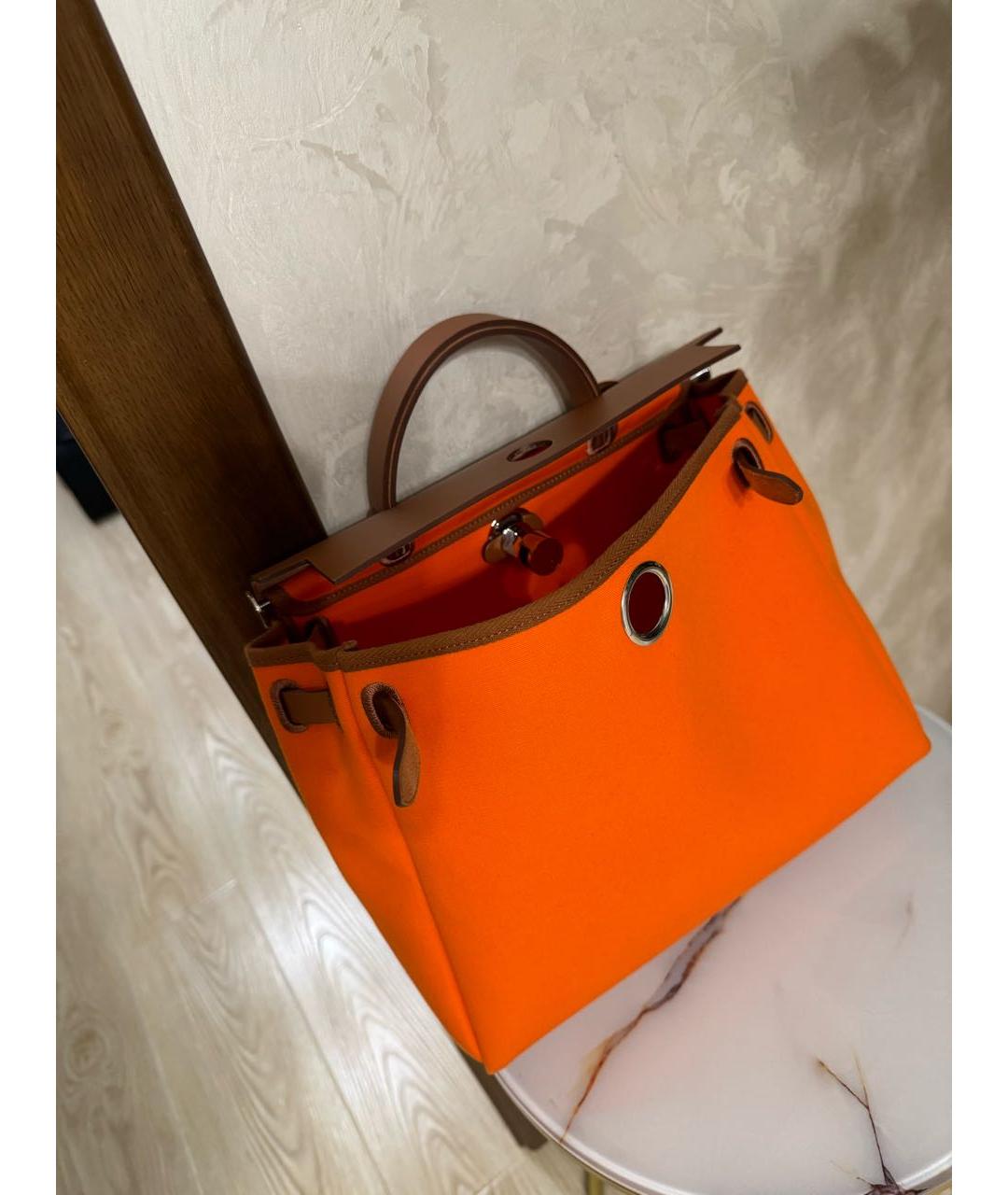 HERMES Оранжевая тканевая сумка с короткими ручками, фото 5