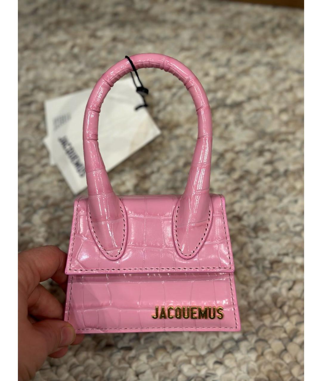 JACQUEMUS Розовая кожаная сумка с короткими ручками, фото 5