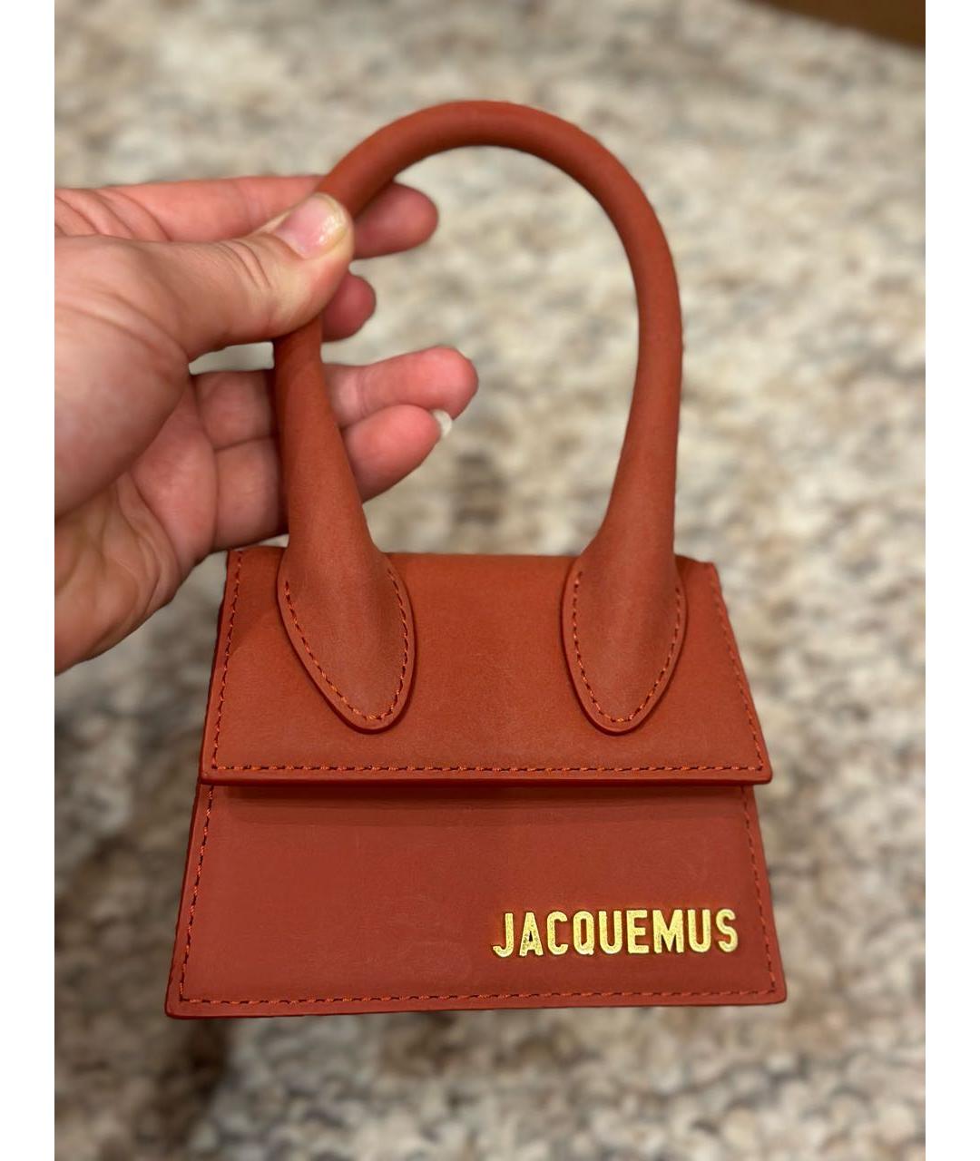 JACQUEMUS Бордовая кожаная сумка с короткими ручками, фото 5
