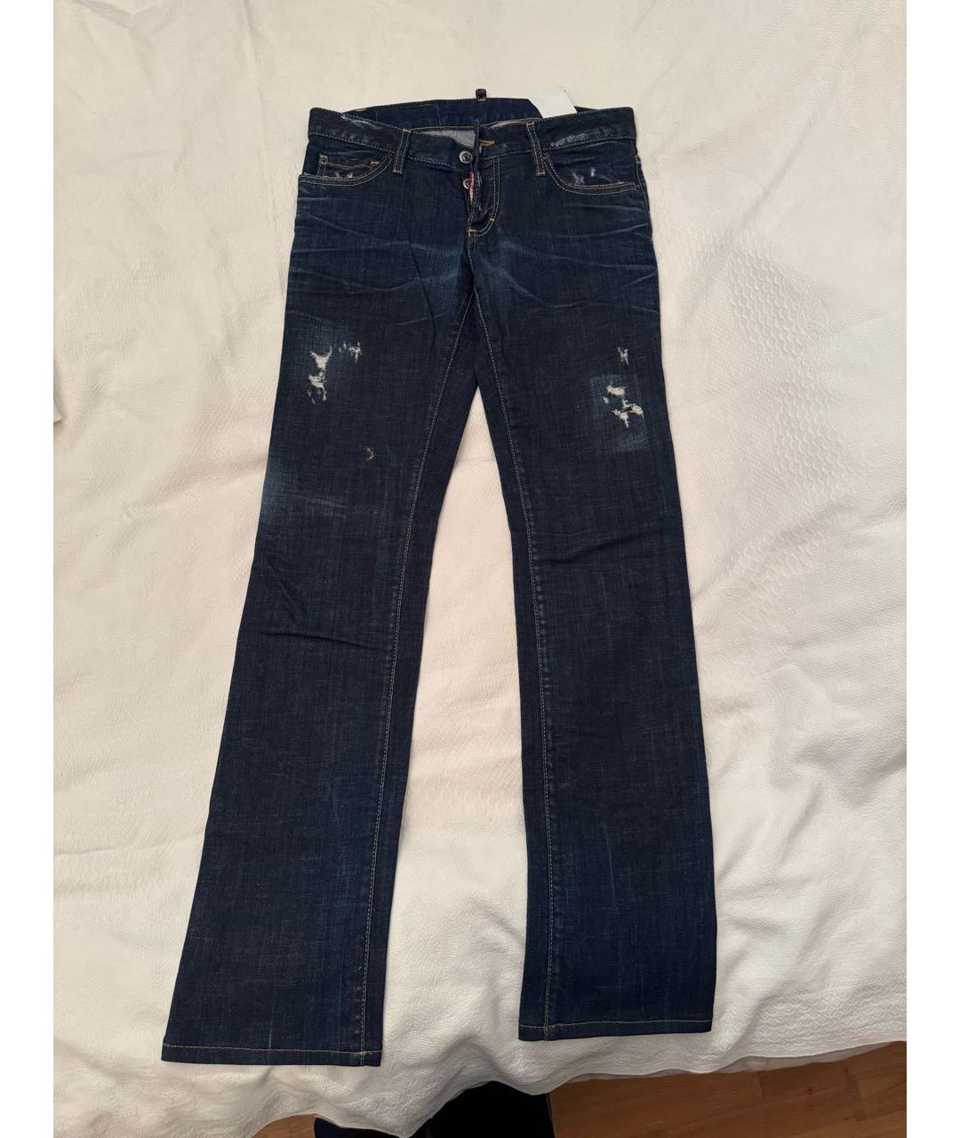 DSQUARED2 Темно-синие хлопковые прямые джинсы, фото 7