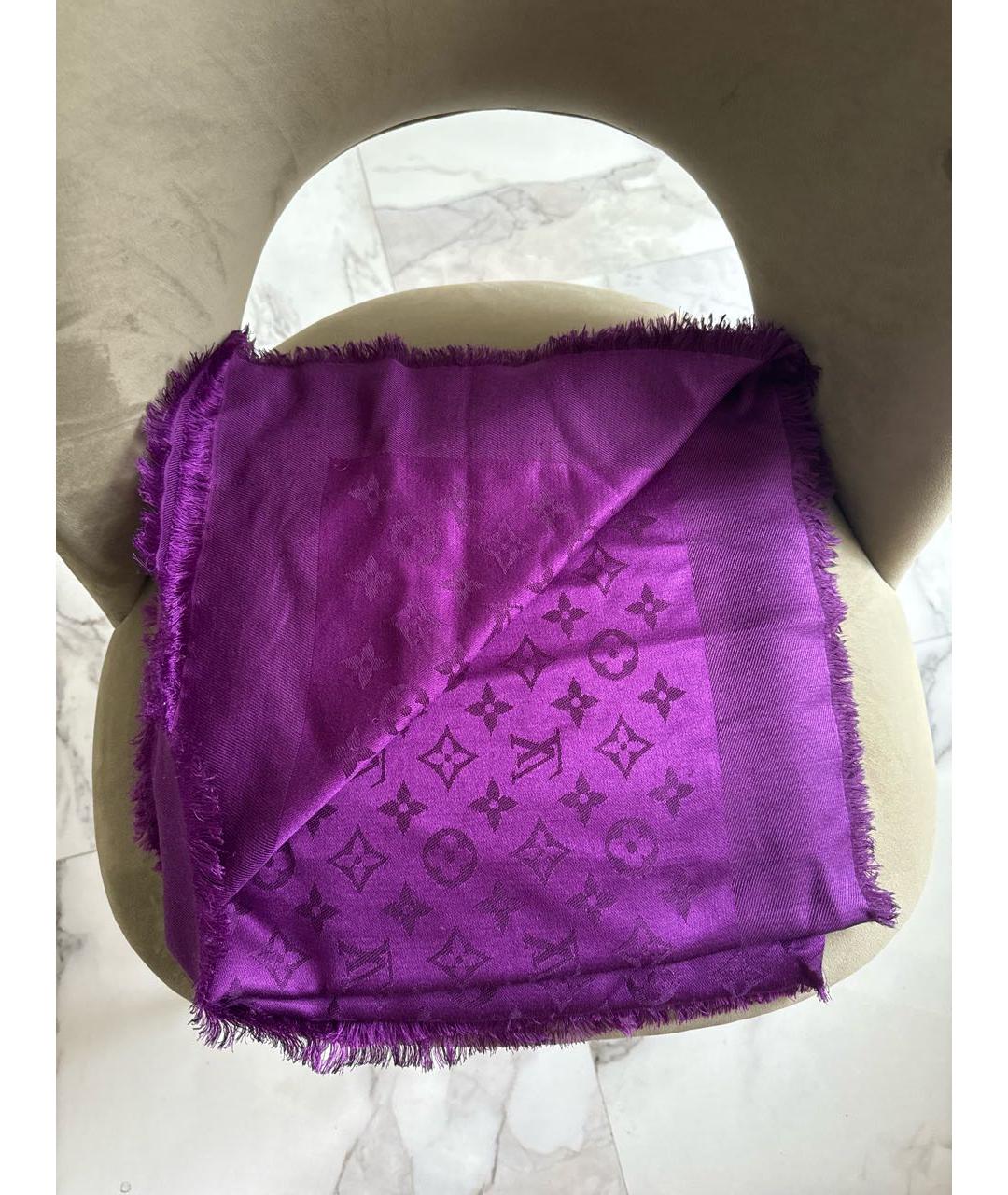 LOUIS VUITTON Фиолетовый шерстяной платок, фото 4