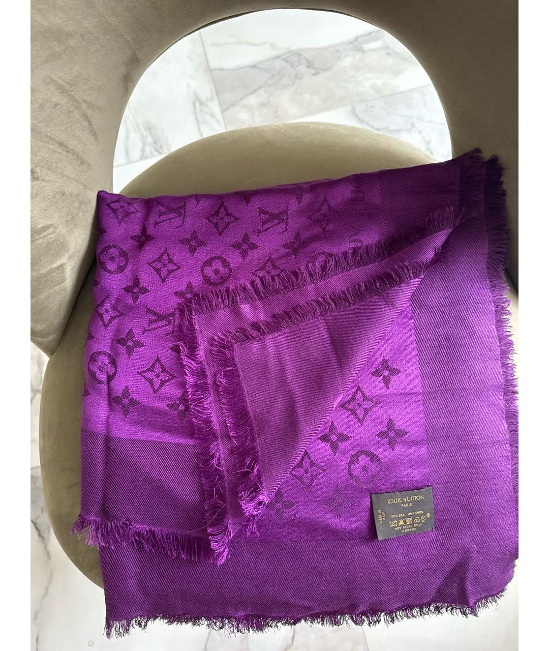 LOUIS VUITTON Фиолетовый шерстяной платок, фото 5