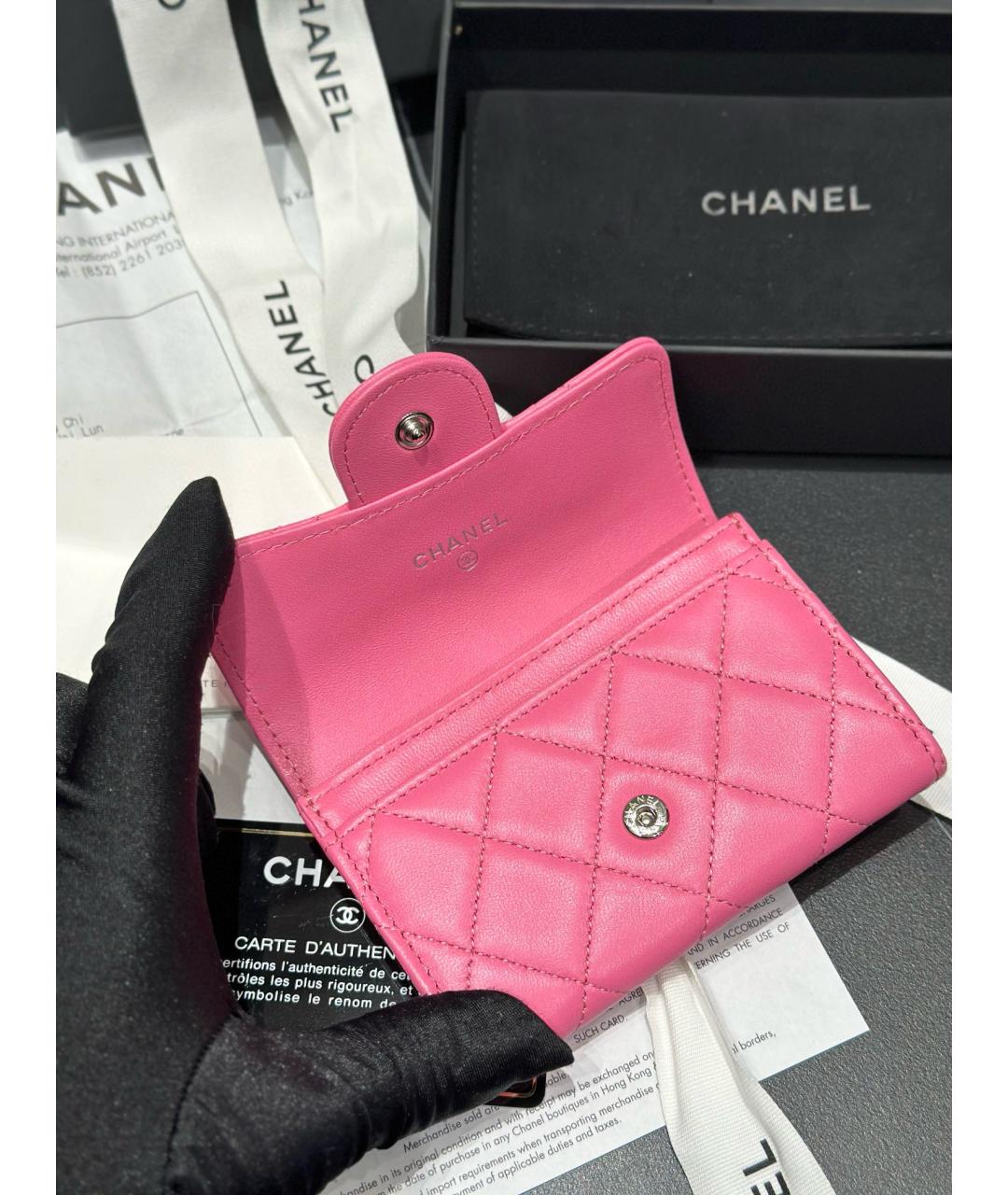 CHANEL Розовый кожаный кошелек, фото 5