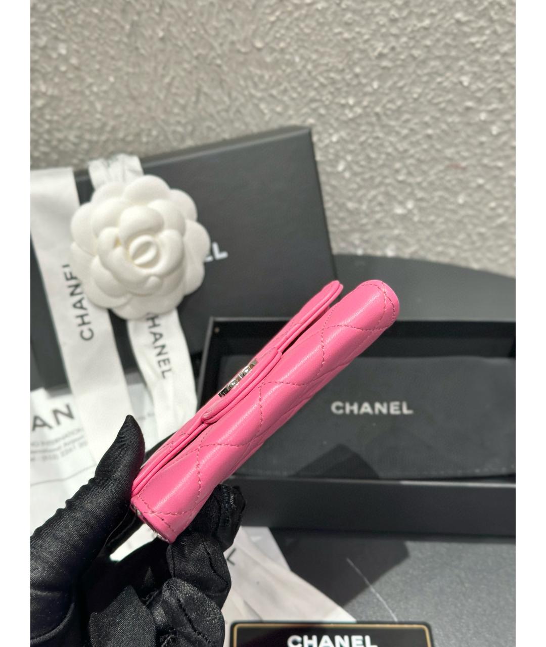 CHANEL Розовый кожаный кошелек, фото 7