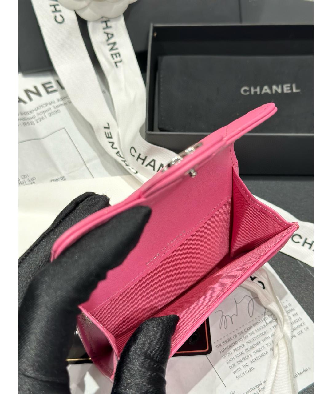 CHANEL Розовый кожаный кошелек, фото 4