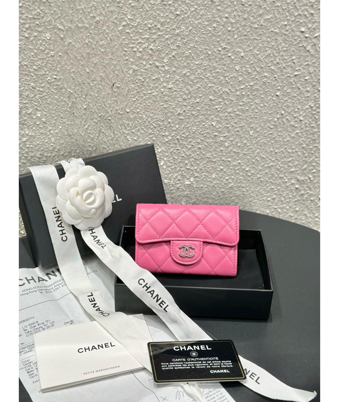 CHANEL Розовый кожаный кошелек, фото 2