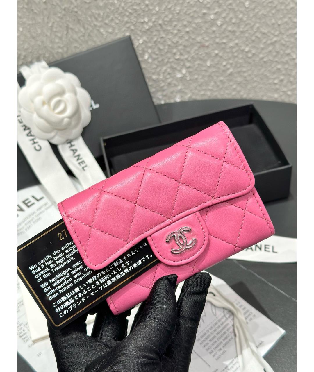 CHANEL Розовый кожаный кошелек, фото 3