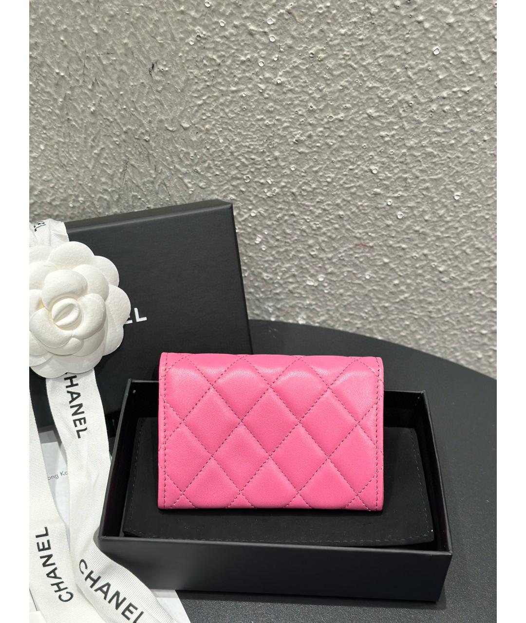 CHANEL Розовый кожаный кошелек, фото 6