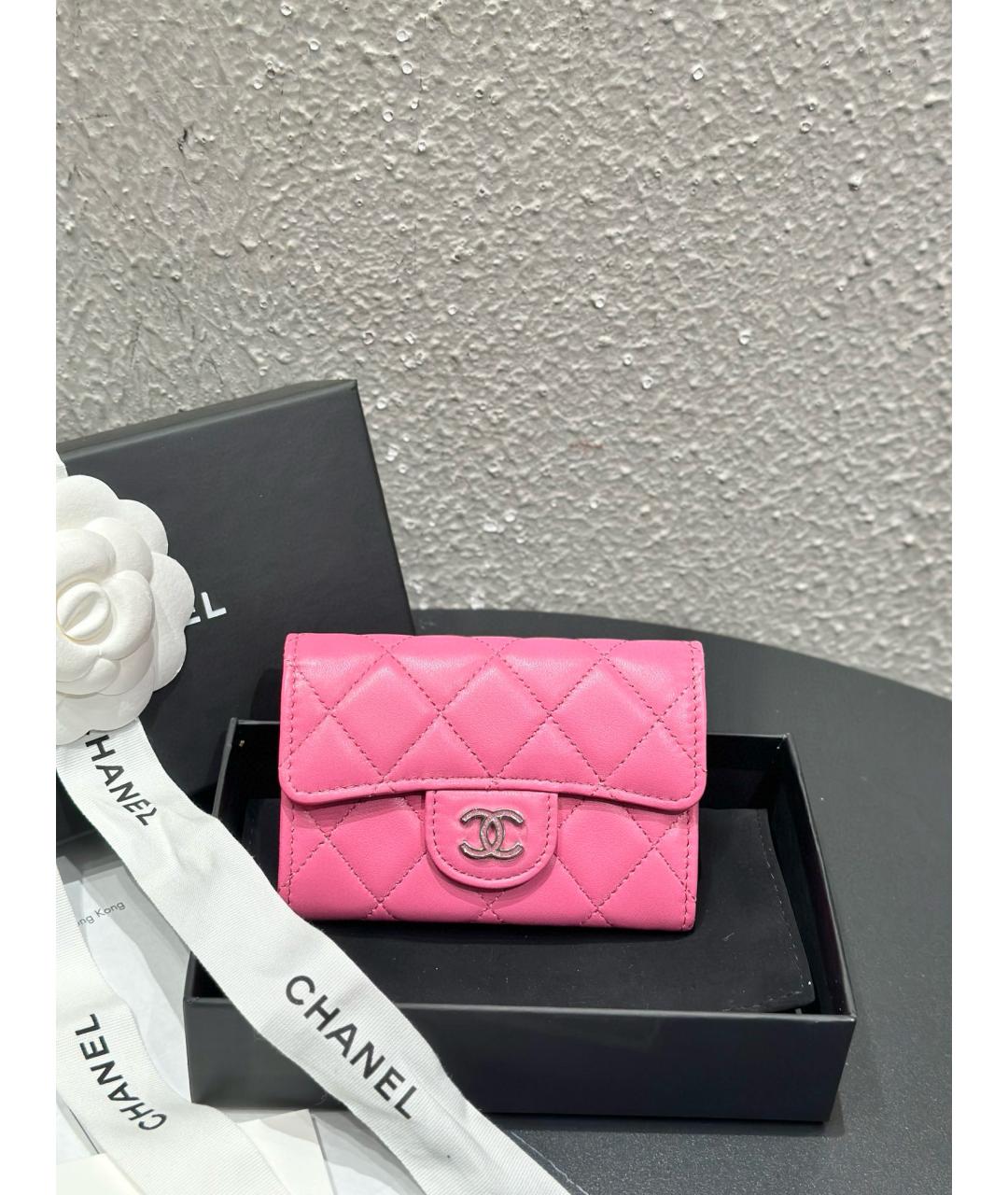 CHANEL Розовый кожаный кошелек, фото 8