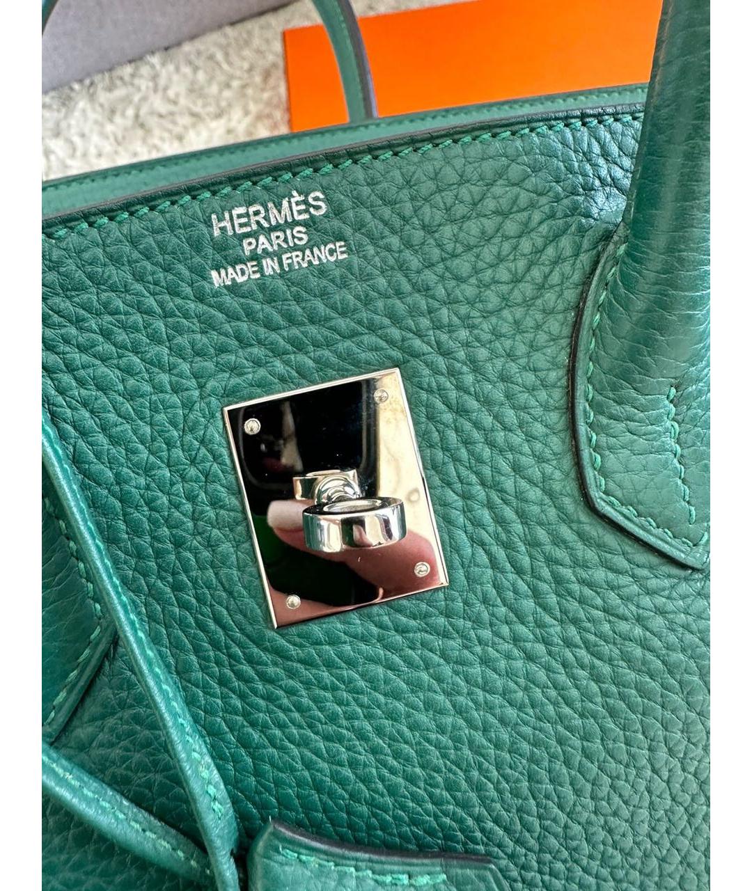 HERMES Зеленая кожаная сумка с короткими ручками, фото 5