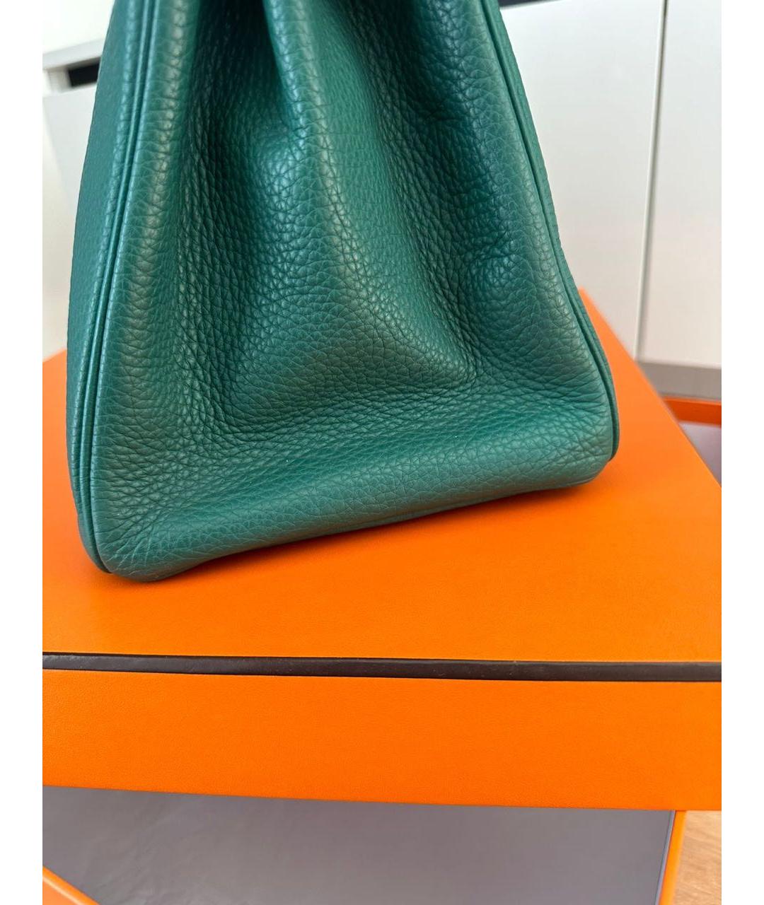 HERMES Зеленая кожаная сумка с короткими ручками, фото 6