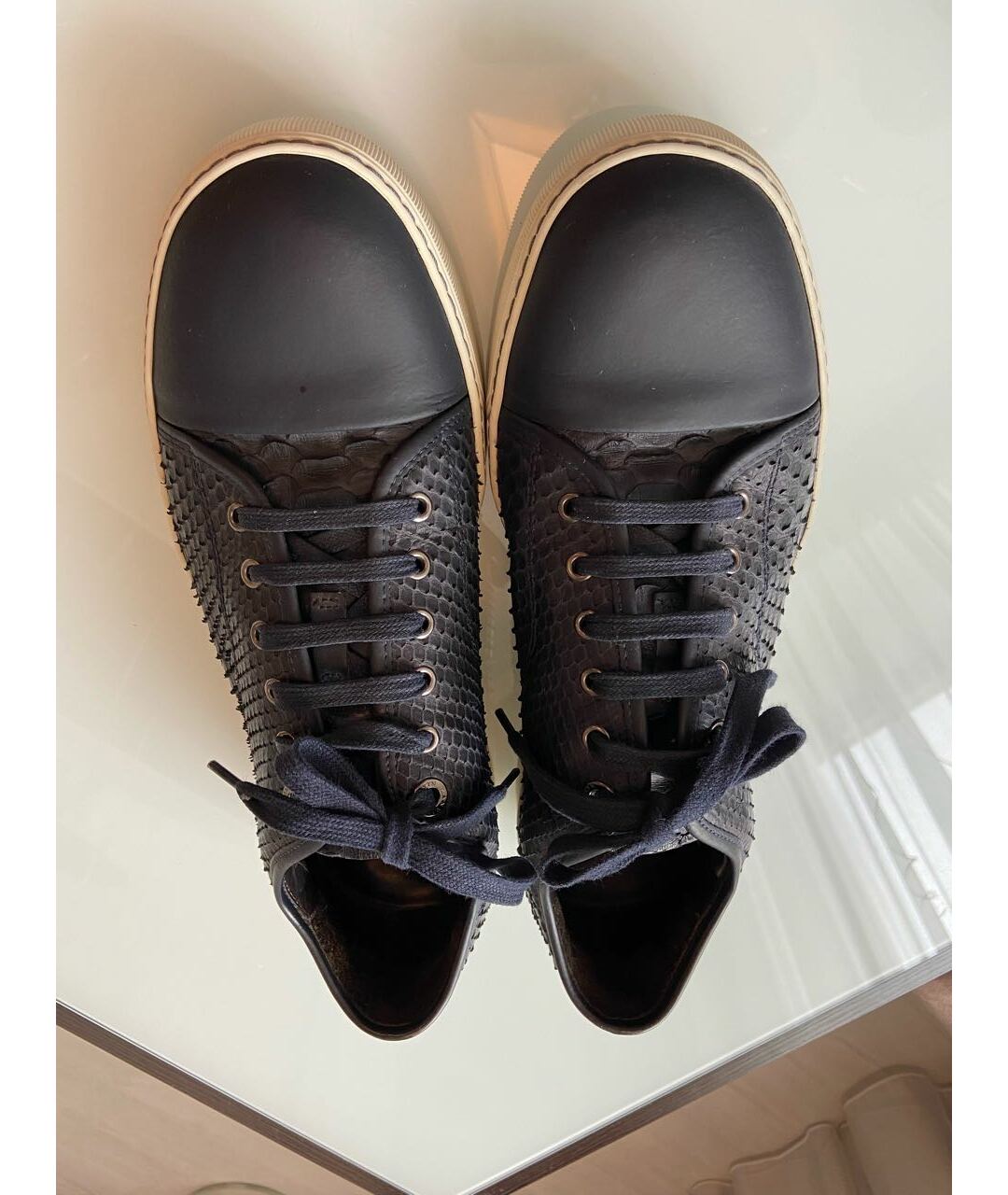 LANVIN Темно-синие кожаные низкие кроссовки / кеды, фото 3