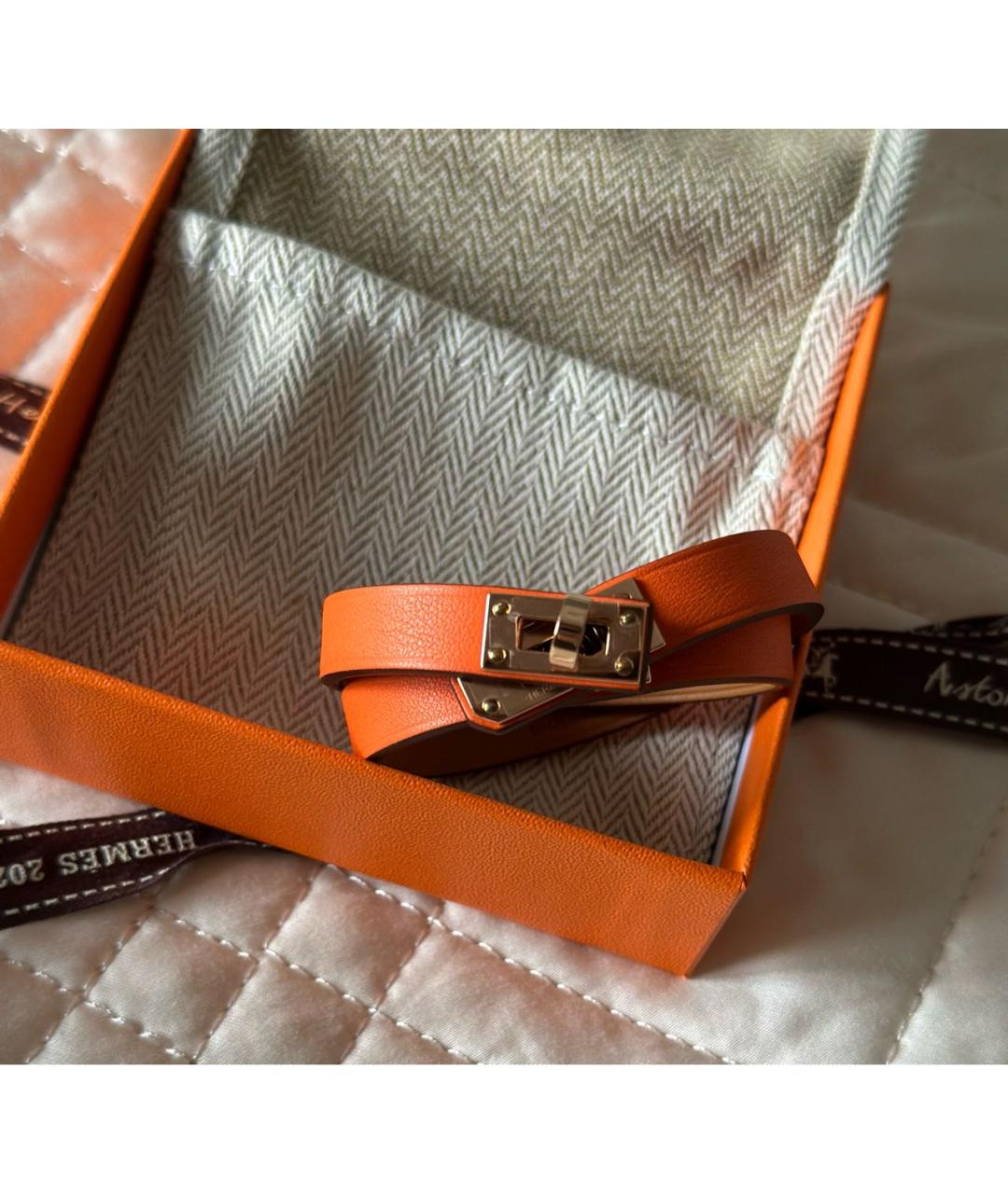 HERMES Оранжевый кожаный браслет, фото 6