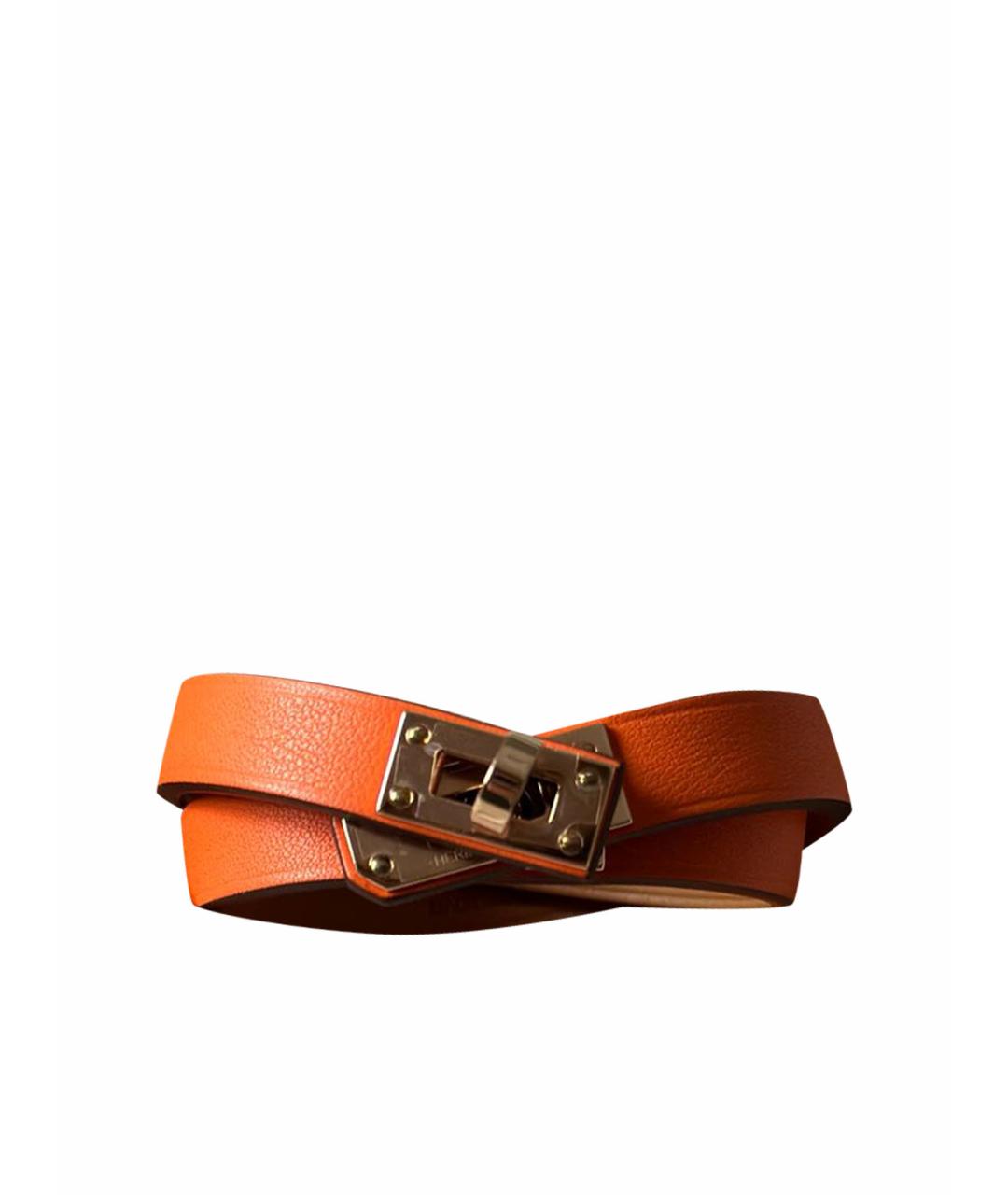 HERMES Оранжевый кожаный браслет, фото 1