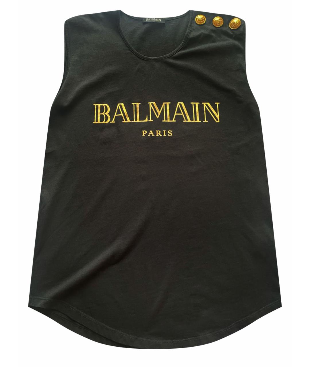 BALMAIN Черная хлопко-эластановая майка, фото 1