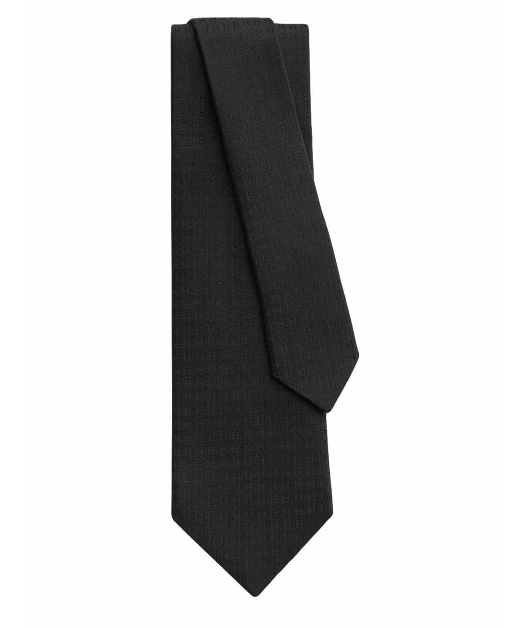 HERMES Черный шелковый галстук, фото 1