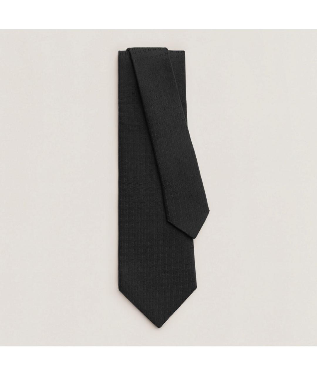 HERMES Черный шелковый галстук, фото 2