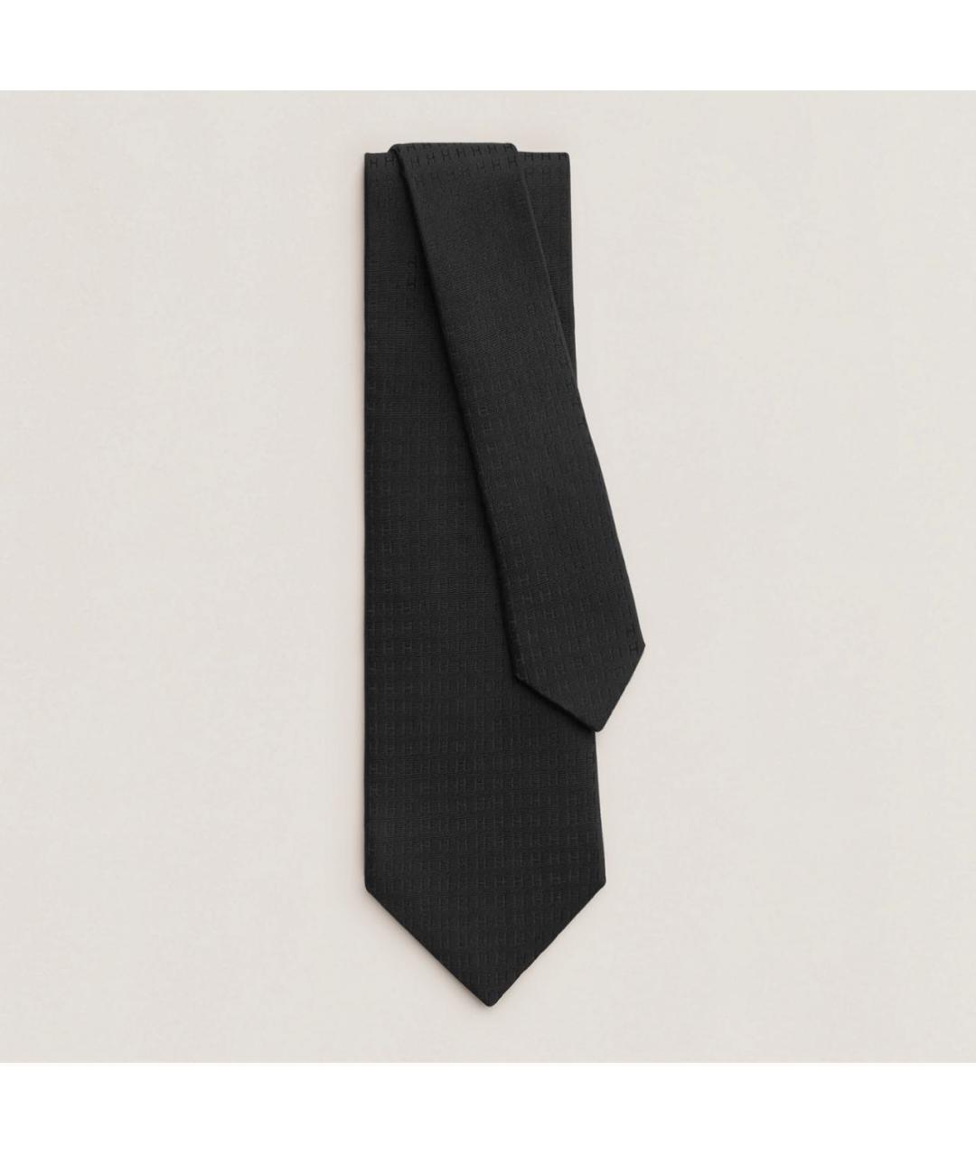 HERMES Черный шелковый галстук, фото 3