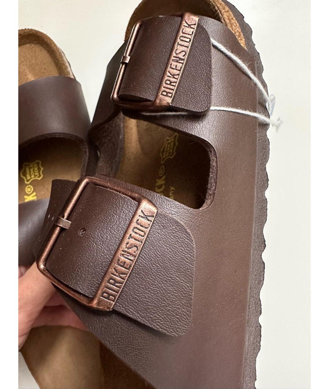 BIRKENSTOCK Коричневые кожаные сандалии, фото 4