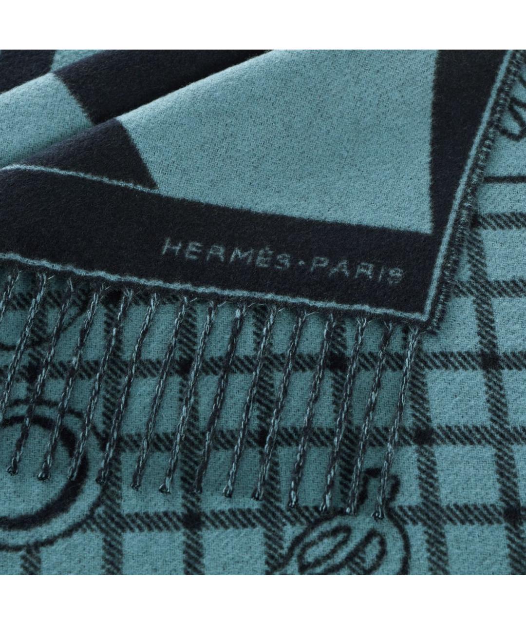 HERMES Синий кашемировый шарф, фото 2