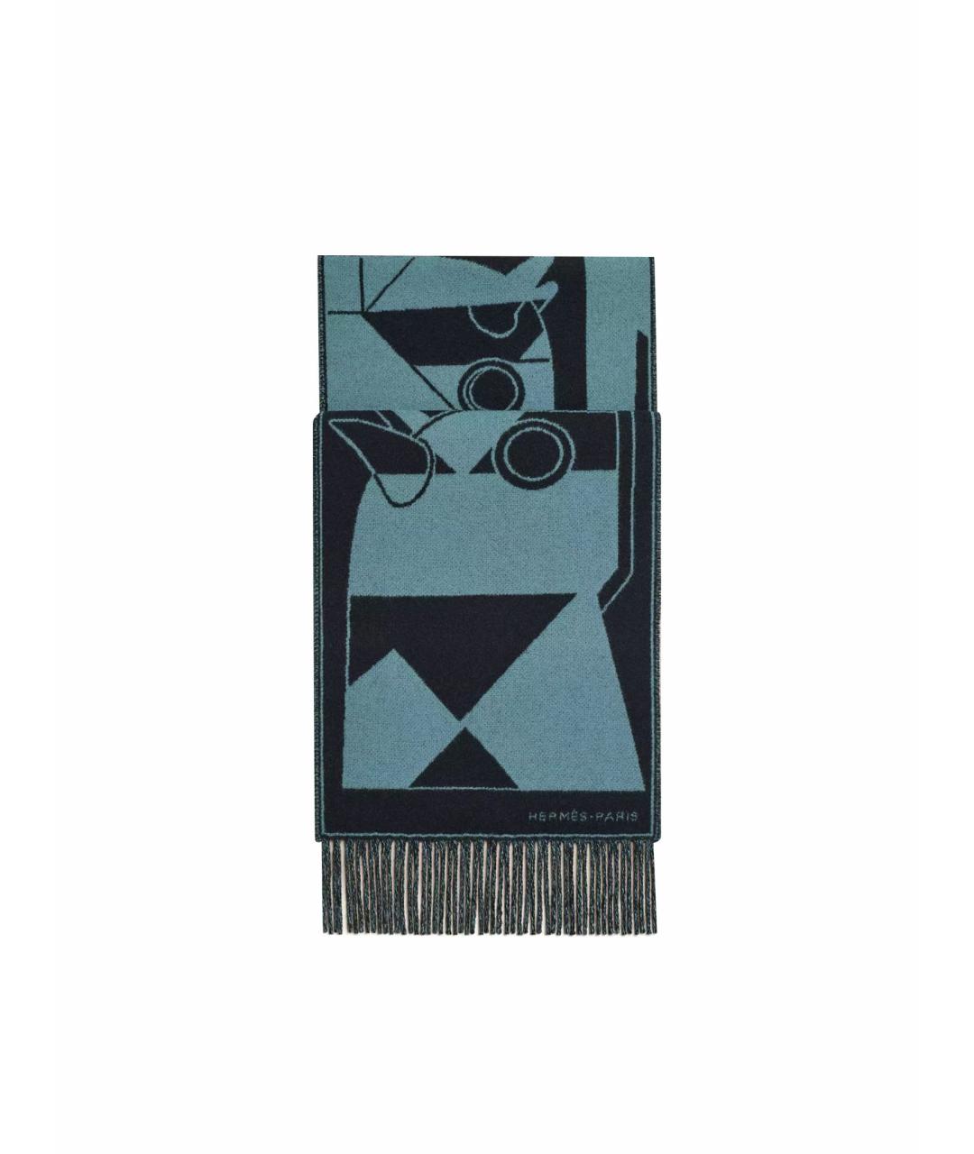 HERMES Синий кашемировый шарф, фото 1