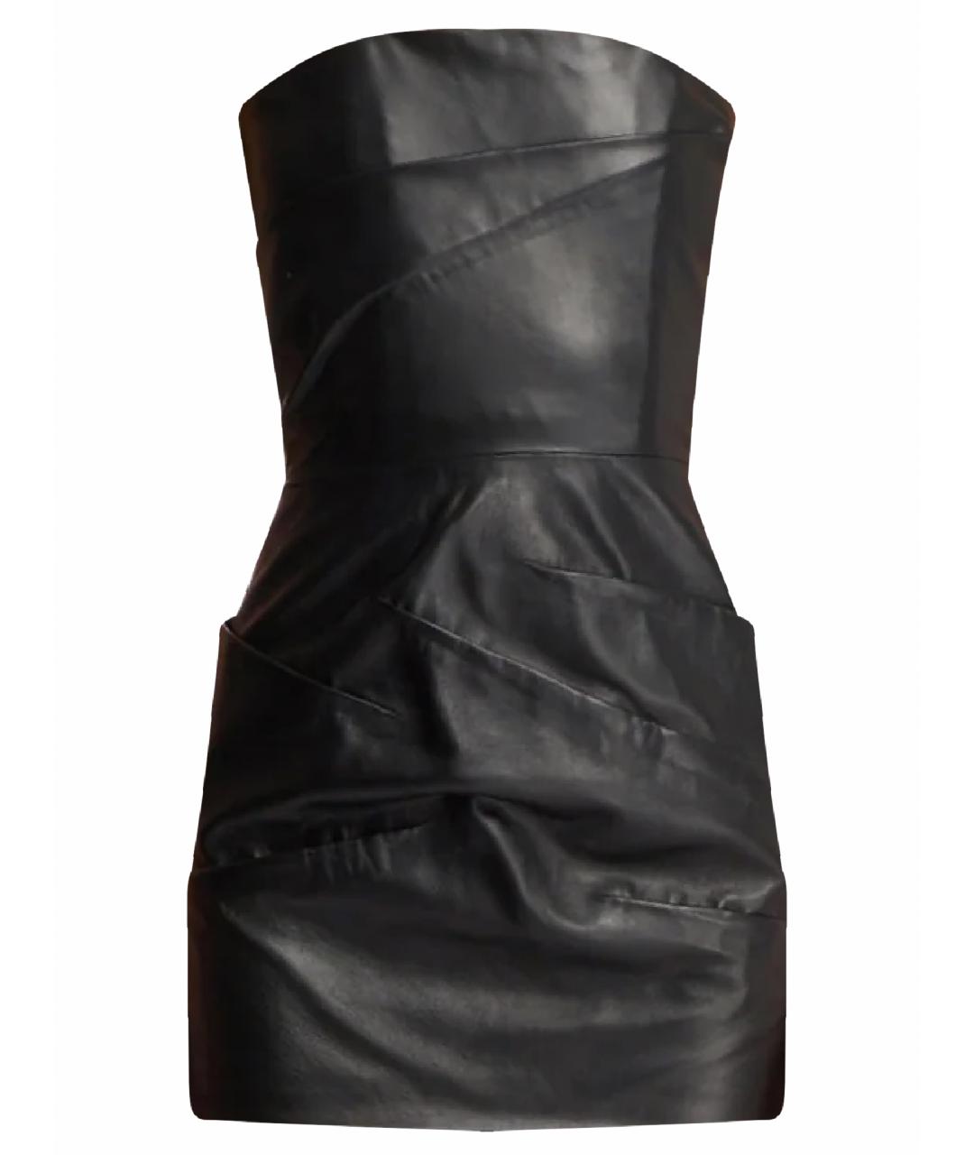 THE ATTICO Черное кожаное коктейльное платье, фото 1