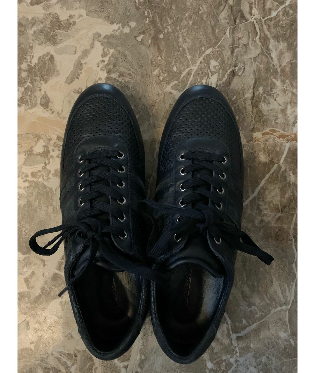 DOLCE&GABBANA Темно-синие кожаные низкие кроссовки / кеды, фото 3