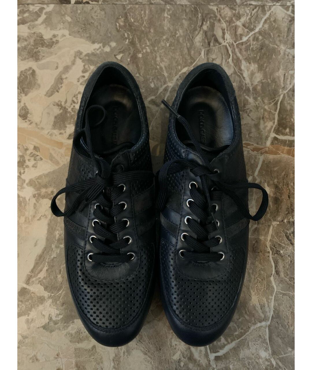 DOLCE&GABBANA Темно-синие кожаные низкие кроссовки / кеды, фото 2