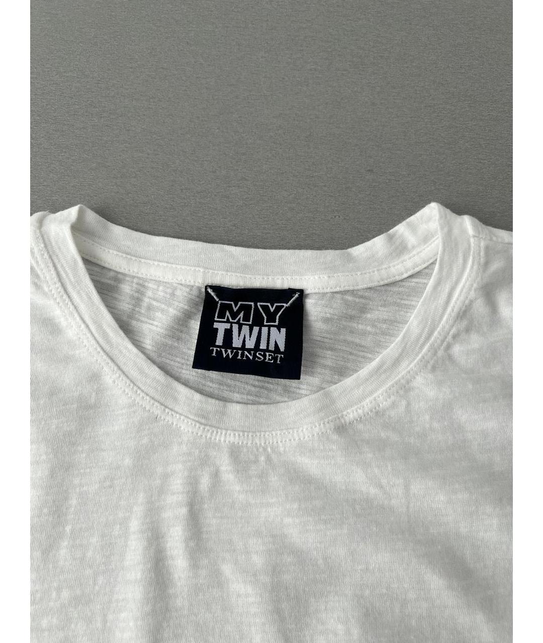 TWIN-SET Белая хлопковая футболка, фото 3