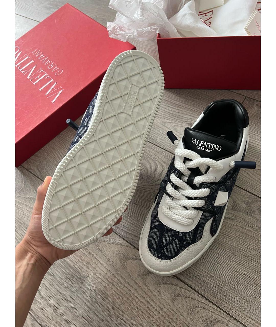 VALENTINO Синие кожаные низкие кроссовки / кеды, фото 4
