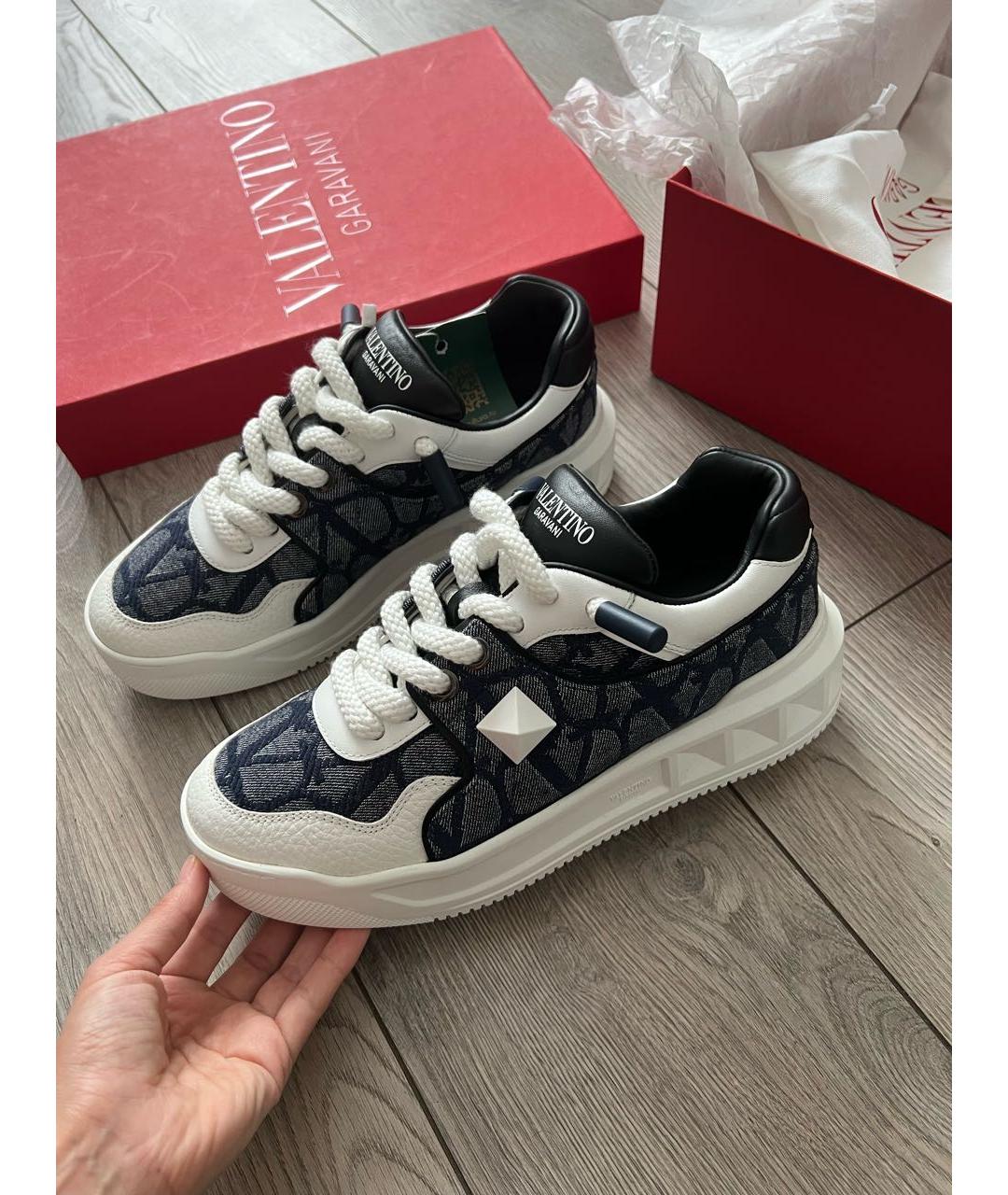 VALENTINO Синие кожаные низкие кроссовки / кеды, фото 2