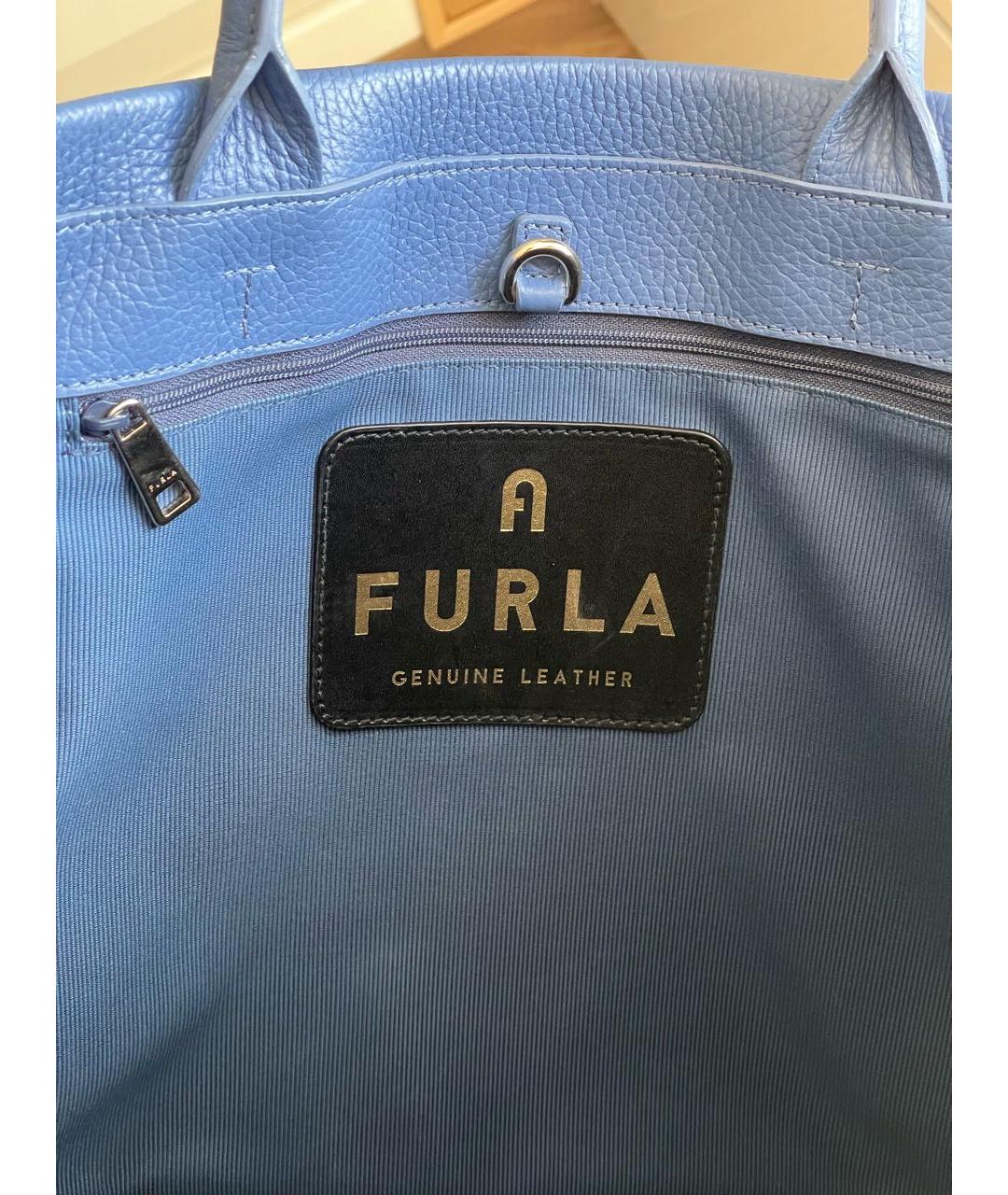 FURLA Голубая кожаная сумка тоут, фото 6