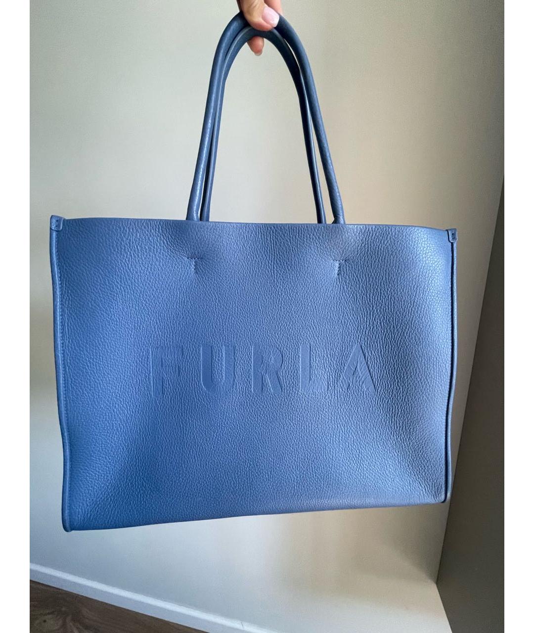 FURLA Голубая кожаная сумка тоут, фото 8