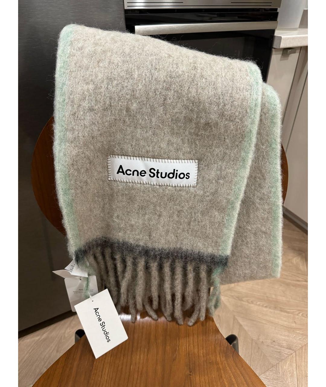 ACNE STUDIOS Серый шерстяной шарф, фото 2