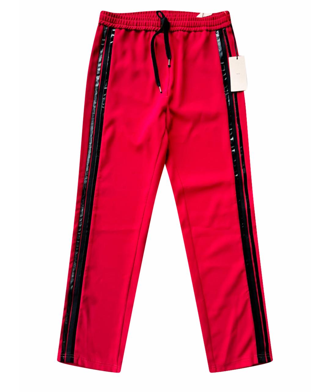 NO. 21 Красные полиэстеровые прямые брюки, фото 1