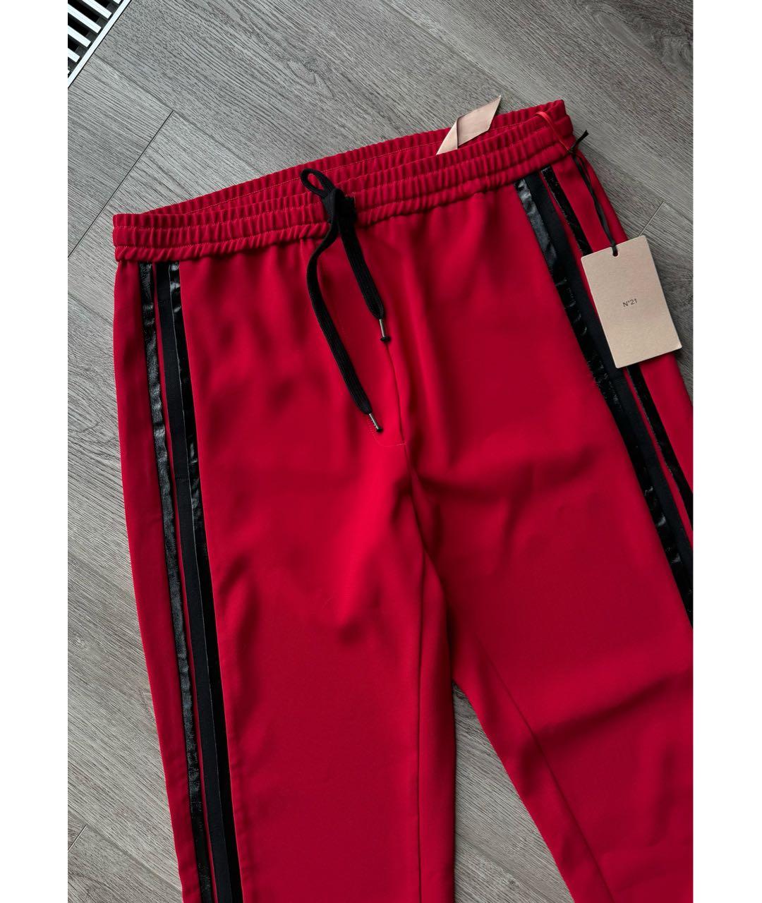 NO. 21 Красные полиэстеровые прямые брюки, фото 2