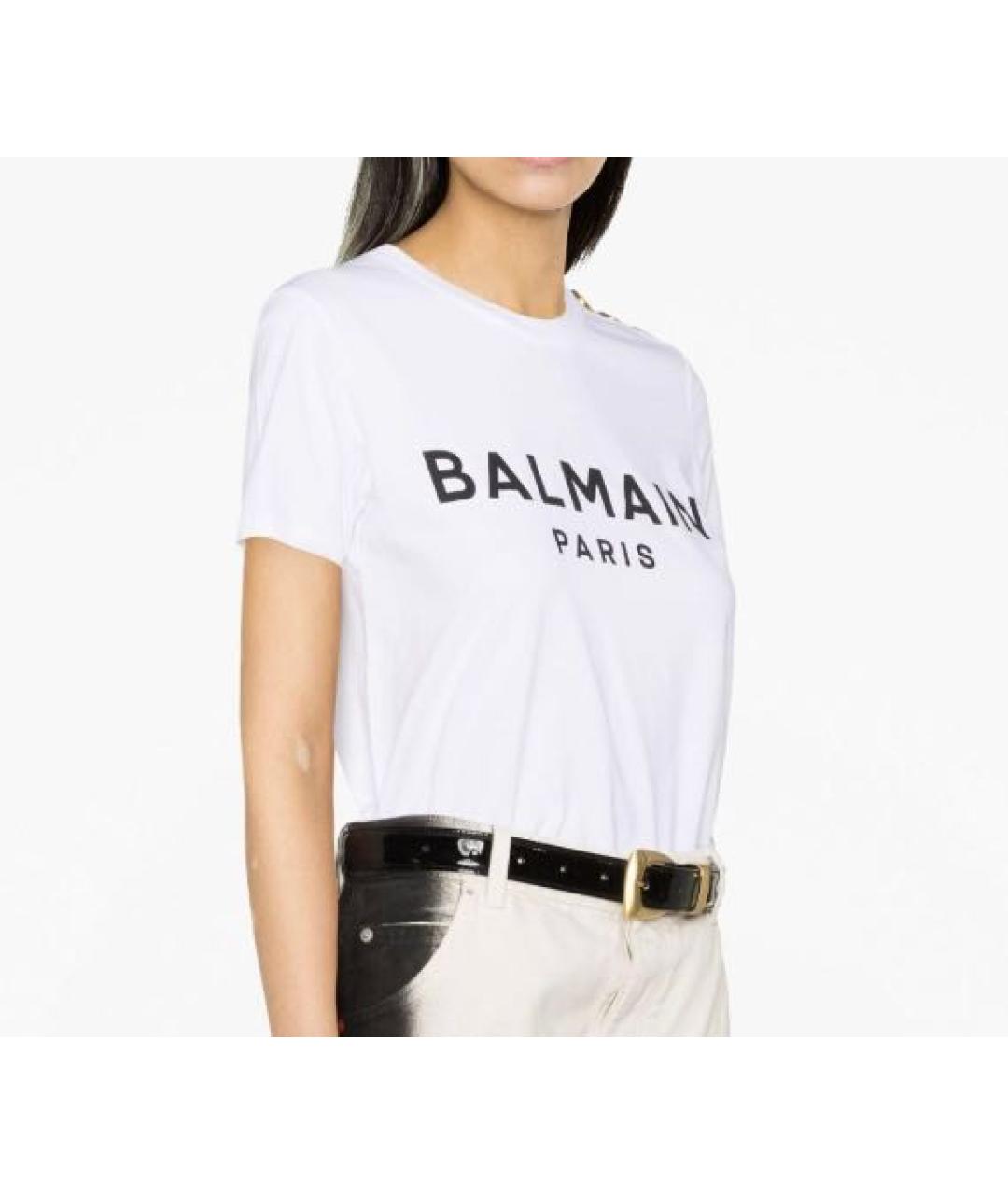 BALMAIN Белая хлопко-эластановая футболка, фото 3