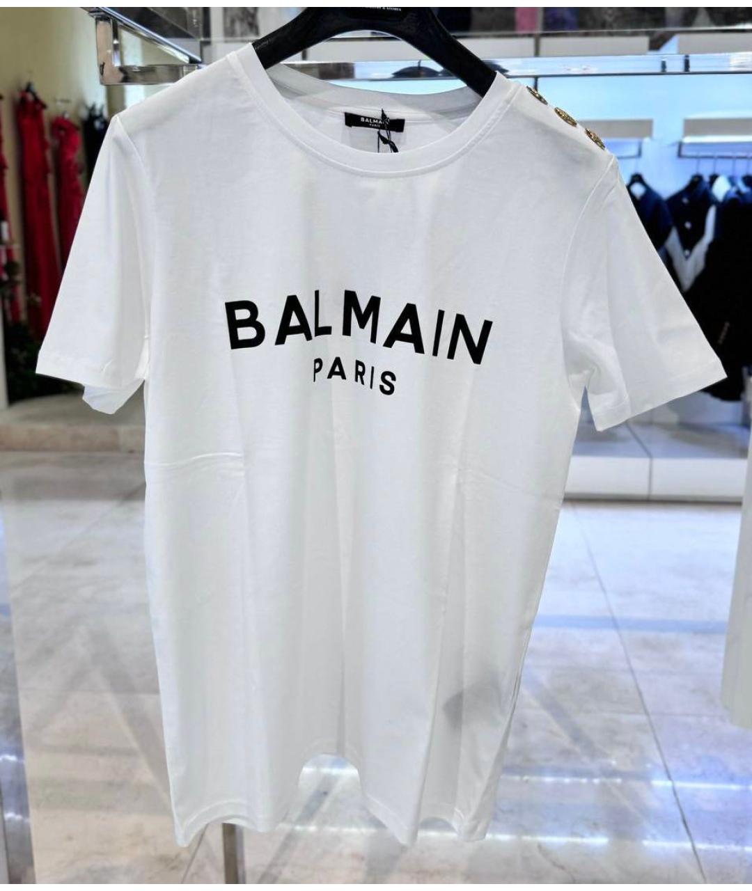 BALMAIN Белая хлопко-эластановая футболка, фото 5