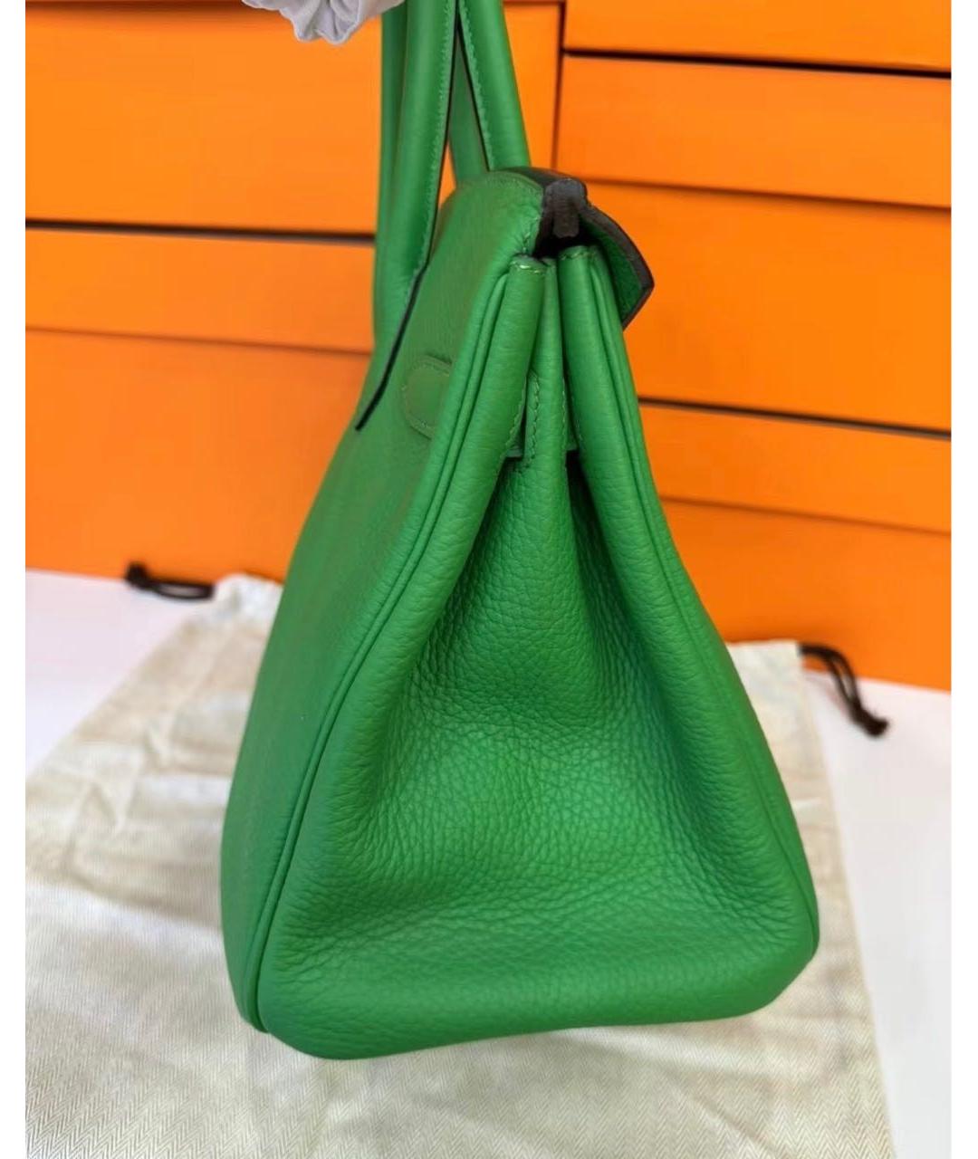 HERMES Зеленая кожаная сумка с короткими ручками, фото 3