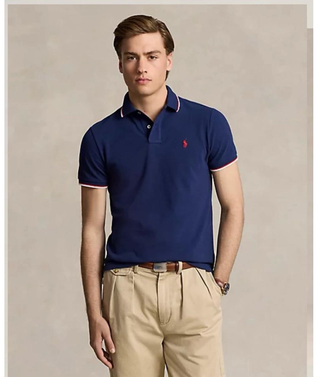 POLO RALPH LAUREN Темно-синее хлопковое поло с коротким рукавом, фото 4