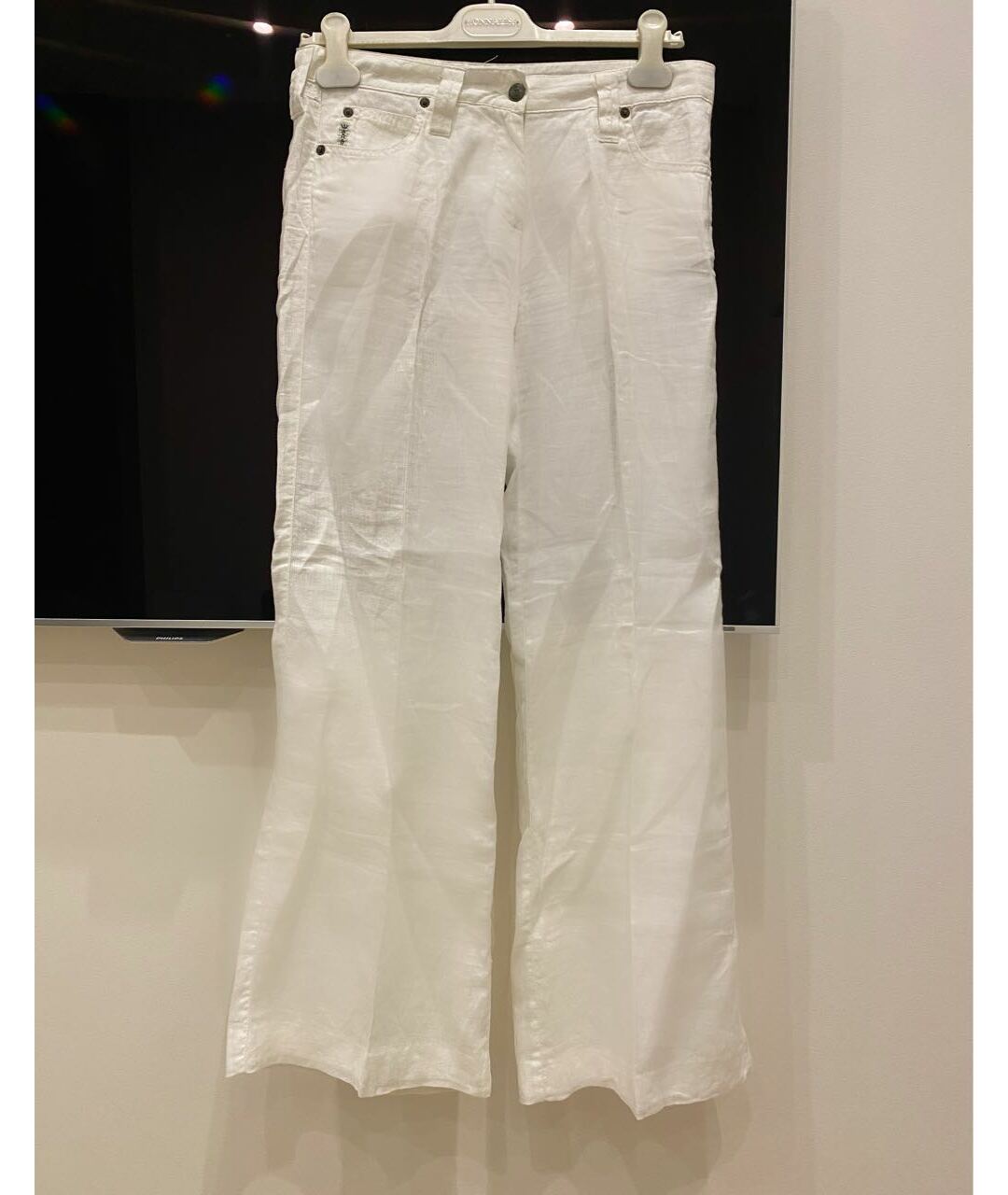 ARMANI JEANS Белые льняные прямые брюки, фото 7
