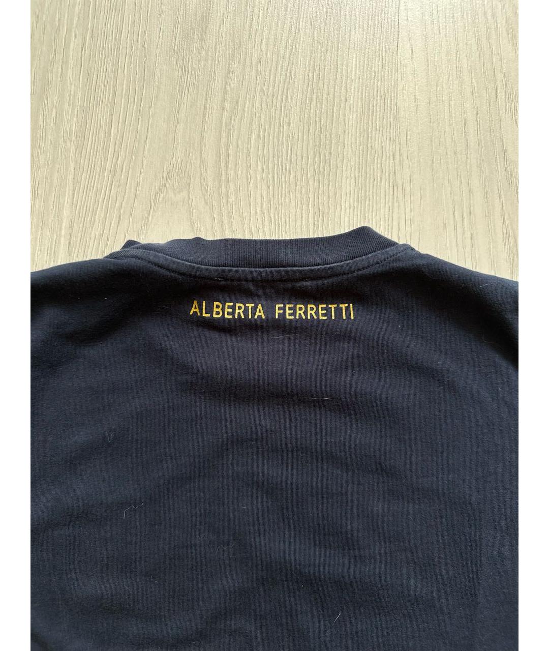ALBERTA FERRETTI Темно-синяя хлопковая футболка, фото 3