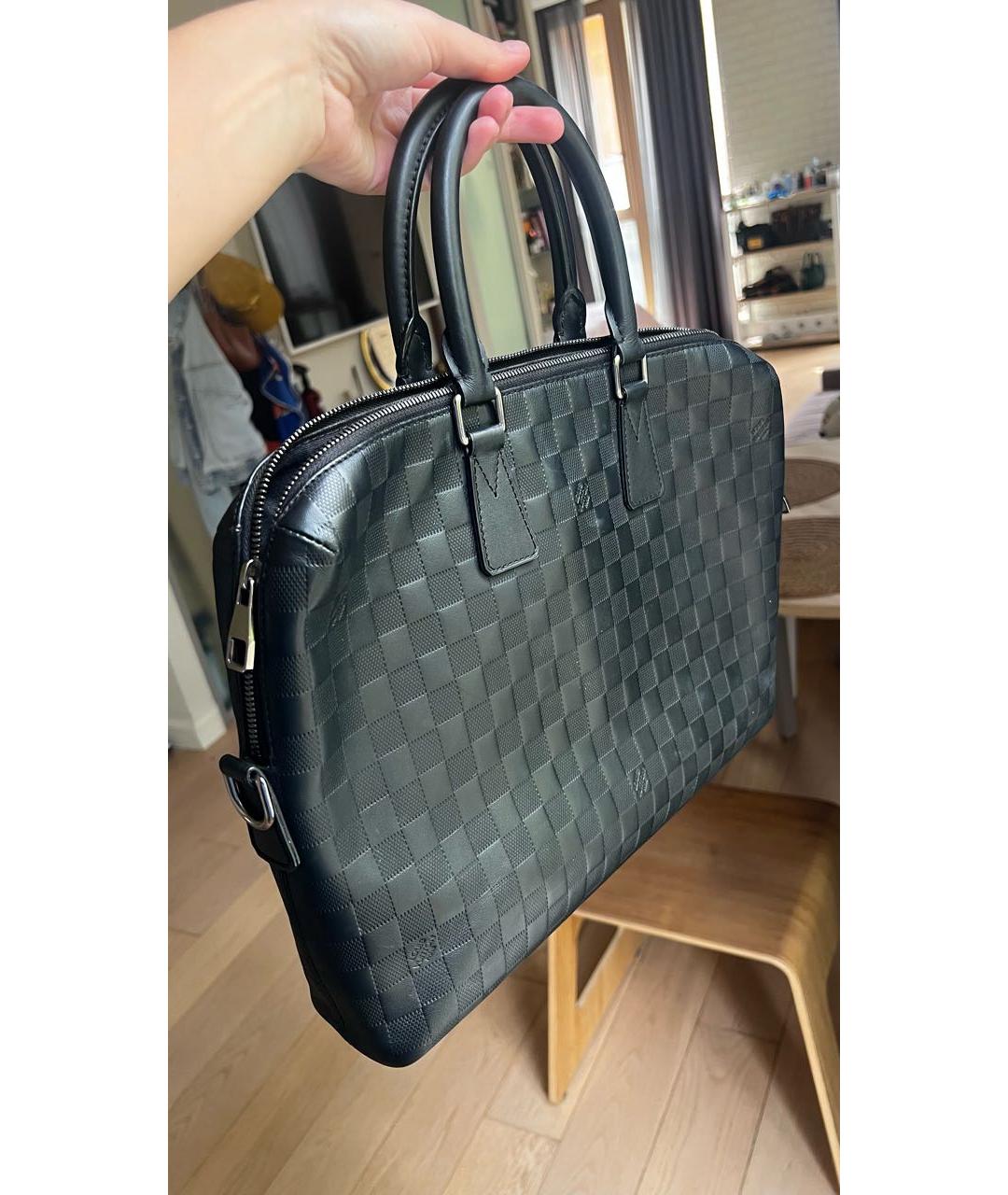 LOUIS VUITTON Черный кожаный портфель, фото 3