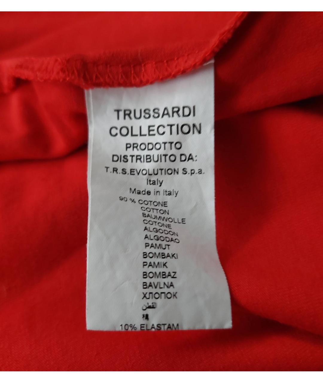 TRUSSARDI Красная хлопко-эластановая футболка, фото 7