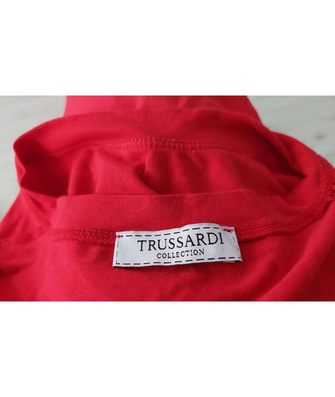 TRUSSARDI Красная хлопко-эластановая футболка, фото 3