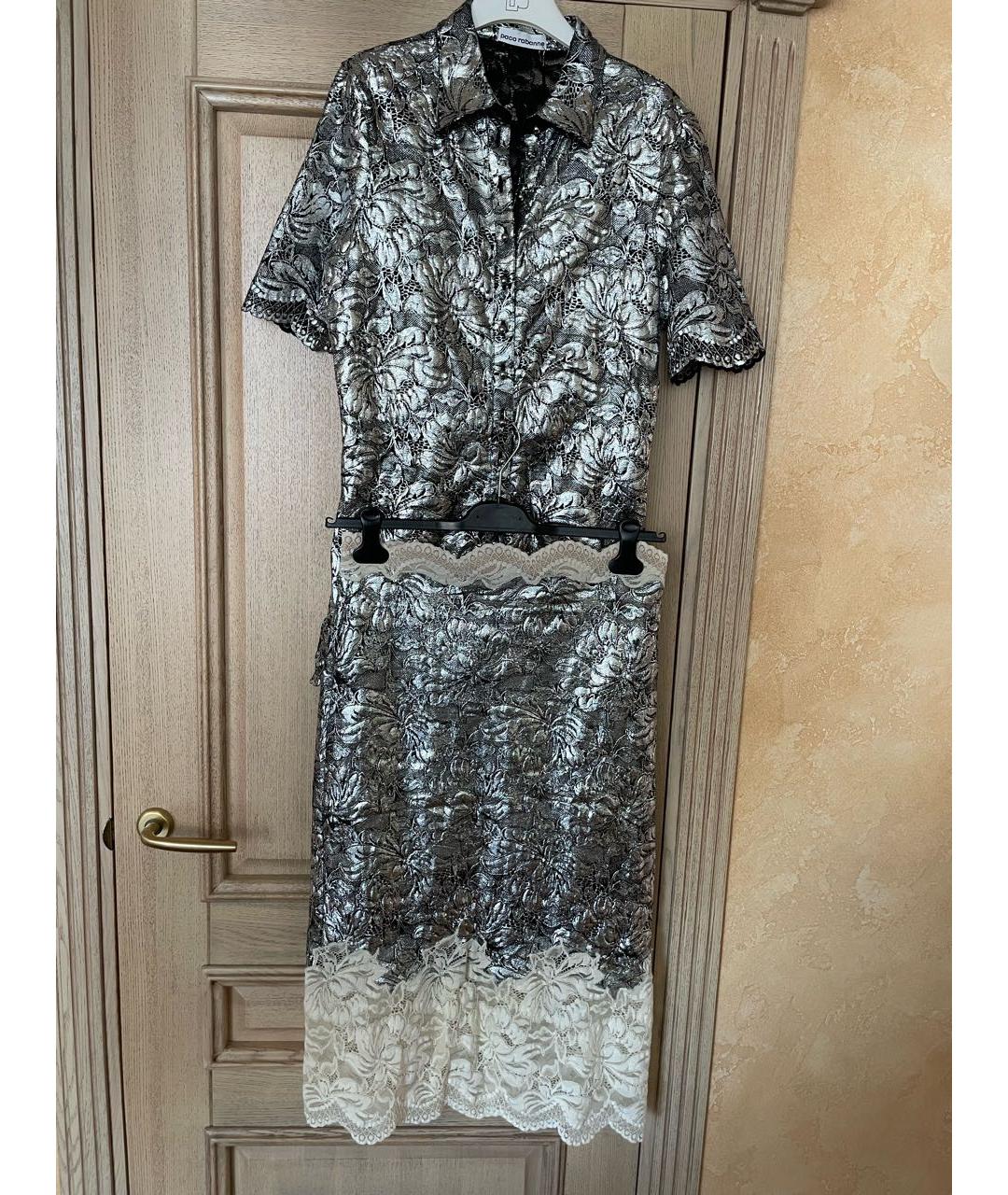 PACO RABANNE Серебрянный кружевной костюм с юбками, фото 9