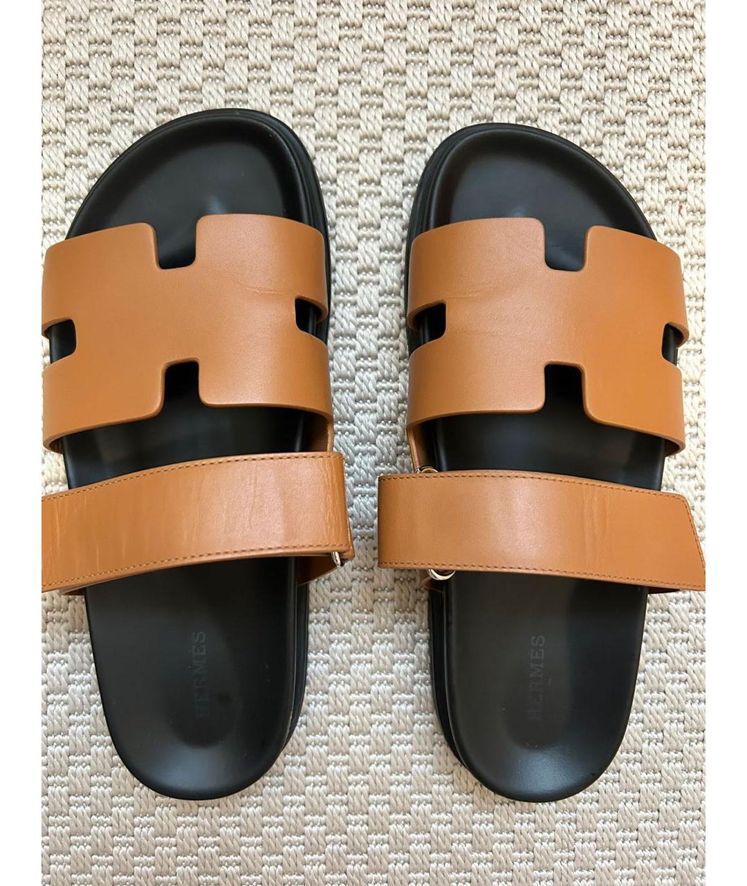 HERMES Оранжевое кожаные сандалии, фото 2